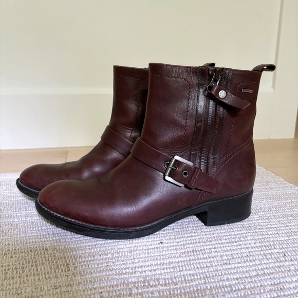Geox Ankle Boots Burgundy Brown Leather Amphibiox Zip Up Buckle Size 39 US 9 - Picture 10 of 10